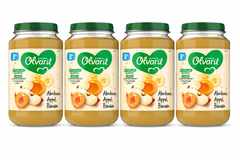 Olvarit Fruitsnack 8 maanden+ Abrikoos Appel Banaan 200 g * 4