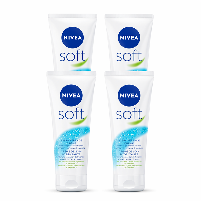 NIVEA Soft Bodycrème - Crème voor Lichaam en Gezicht - Hydraterende Gezichtscrème - 75 ml (4-Pack)