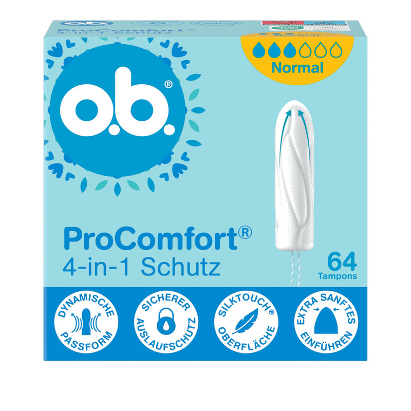 o.b. ProComfort Tampons mit mittlerer Saugstärke für mittlere bis starke Blutung, 64 Stück