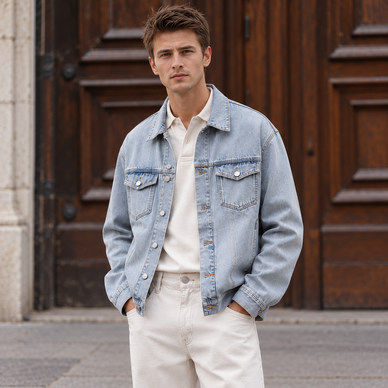 SEMIR Men’s Denim Jacket, Denim Light Blue, L
