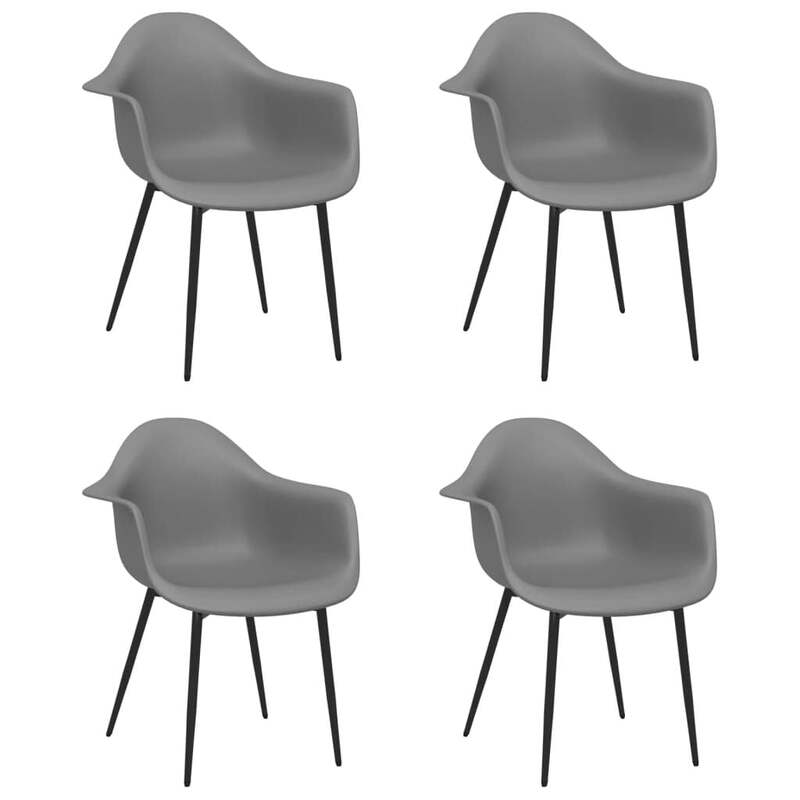 vidaXL 4er-Set moderne Esszimmerstühle, grauer Kunststoff-Sitz mit schwarzen Metallbeinen