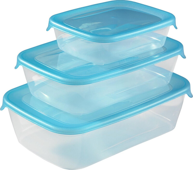 Curver Fresh & Go vershouddozen met deksel - rechthoekig - 0,5 L, 1 L en 2 L - 3 stuks - transparant/blauw - premium opbergoplossing, duurzaam kunststof, moderne huisorganisatie