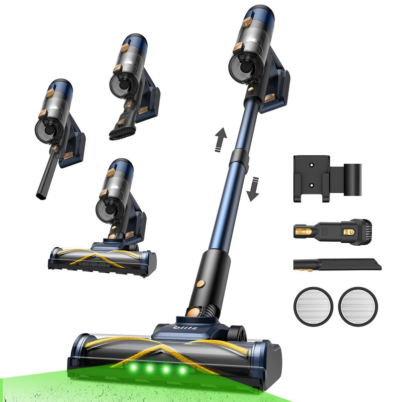 Vactidy Green/Light V12 Cordless Vacuum Cleaner, Lightweight, 50Kpa/450W/50Mins, Anti-Tangle, Led Touchscreen, Eye Tech, Detachable Battery, Suitable For Hardfloor Carpet And Pet Hair Uk