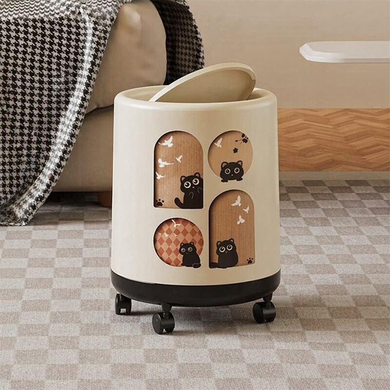 Huacan prullenbak met grote capaciteit, retro stijl, geschikt voor woonkamer, keuken, badkamer, papieren mand met wielen