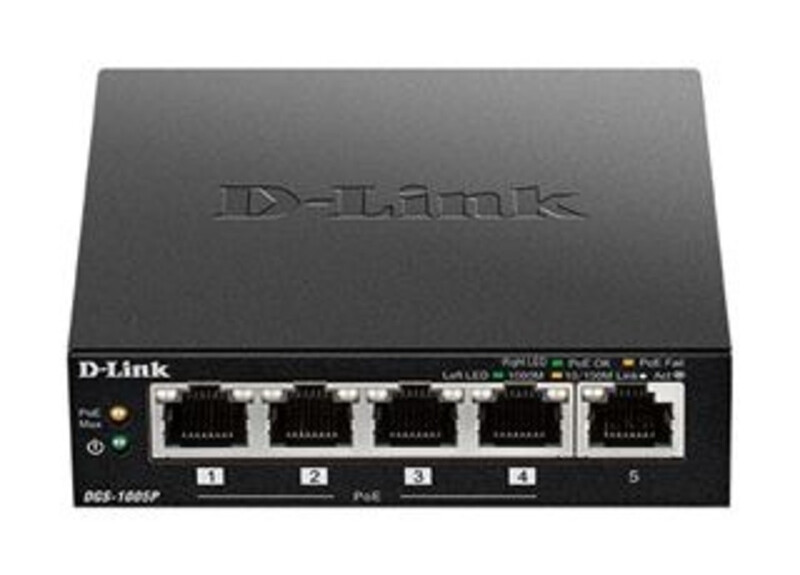 D-Link 5-Port Desktop PoE+ Network Switch, DGS-1005P, Gigabit Ethernet, Compact Design for Home Office
