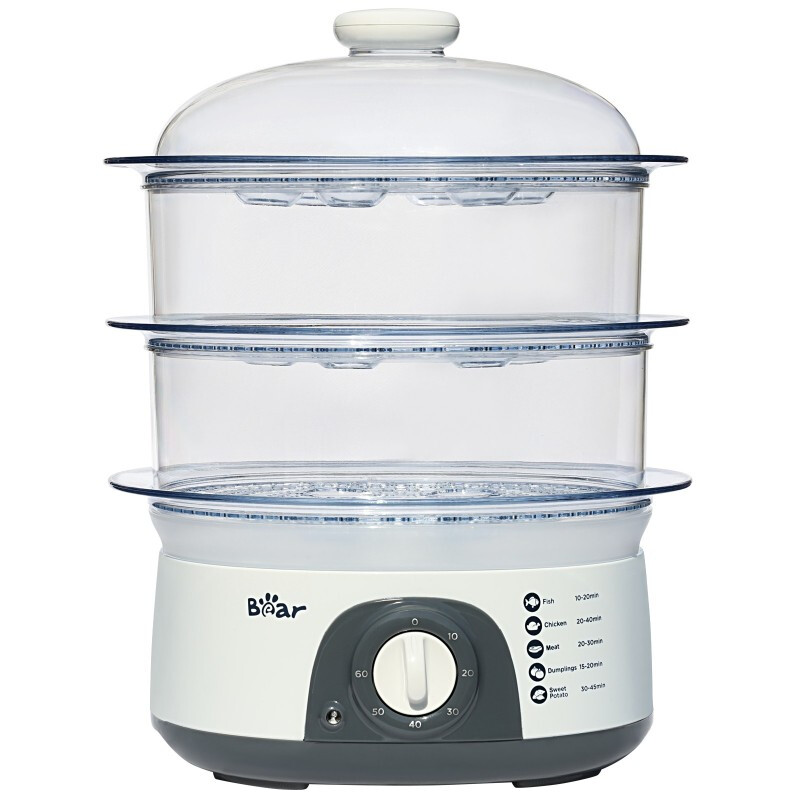 Bear DZG-304 elektrische stoomkoker, 3-laags, 650 W-775 W, 10 liter inhoud, 60 min timer, stoomkoker/steamcooker, 775 W