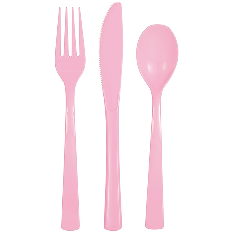 Unique Plastic Cutlery, Lovely Pink, 18 pack