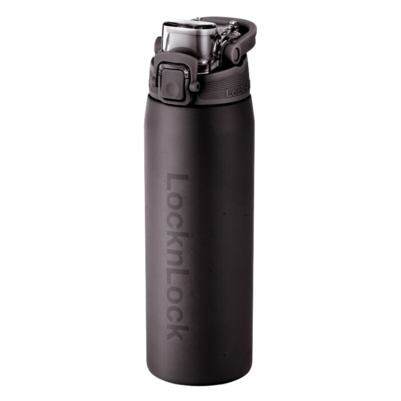 LocknLock Mermaid Line Thermos 720 ml – Schwarze 316 Edelstahl Sport-Trinkflasche mit Strohhalm, Korrosionsbeständige tragbare Flasche für Reisen, Fitnessstudio & Outdoor-Aktivitäten