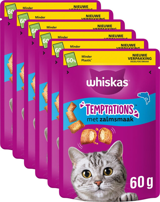 Whiskas Temptations Kattensnacks Zalm Smaak 6x60 g
