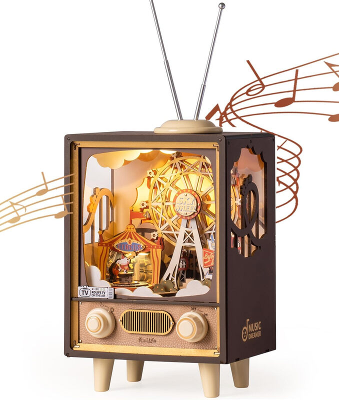 Robotime Rolife Sunset Carnival 3D-puzzel, doe-het-zelf speelgoedset, 17,8 x 14,2 x 41,4 cm, 1 stuk,Wooninrichting, boekenkastdecoratie,Handgemaakte cadeaus voor volwassenen en tieners,Onderwijs speelgoed