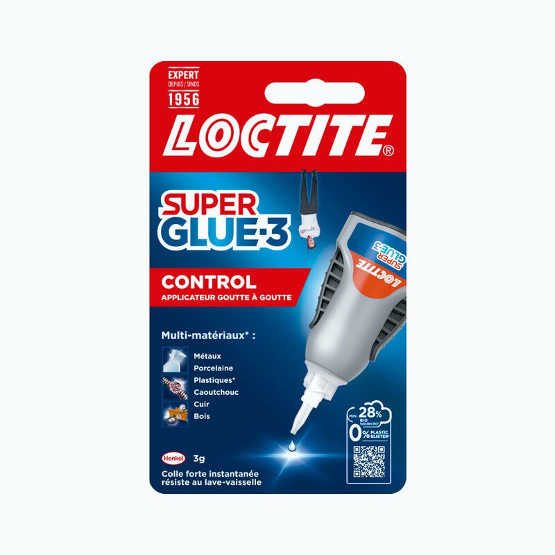 Henkel Loctite Super Glue-3 Control, Colle instantanée surpuissante avec débit contrôlé, Colle universelle pour la plupart des matériaux, colle liquide dans un flacon anti choc de 3 g