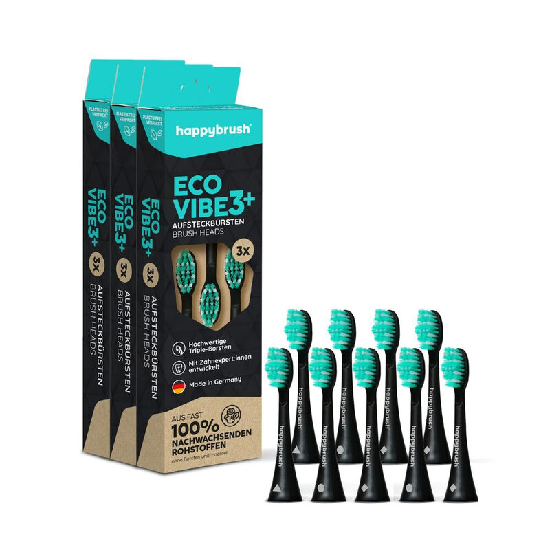 happybrush Aufsteckbürsten Eco Vibe 3+ ,9 St All black