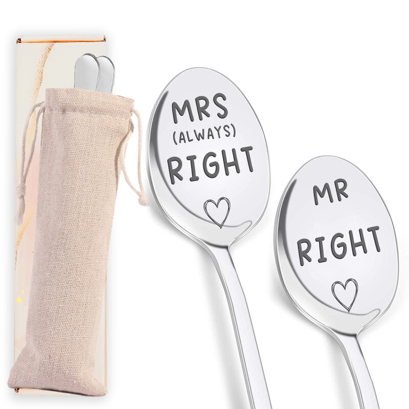 2PC Mr & Mrs Right Spoon Collection, Playful Spouse-Themed Utensils with "Always Righ