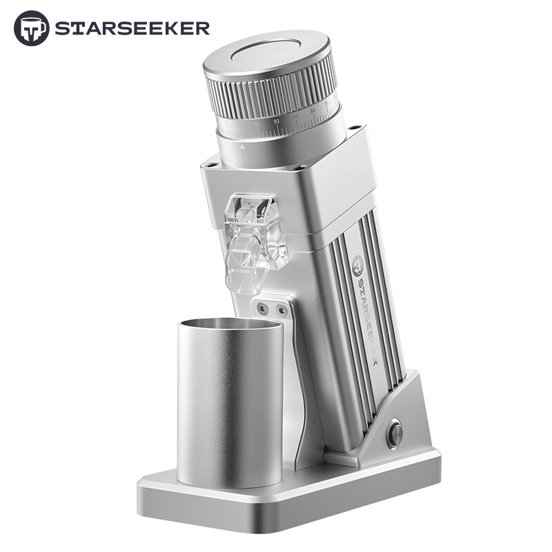 Starseeker E55 Pro Elektrische koffiemolen met 55 mm titaniumlegering conische molensteen, 72 W wisselstroommotor, zilver, professionele espressomolen met traploze aanpassing en anti-poedervliegtechniek, geschikt voor thuis en café