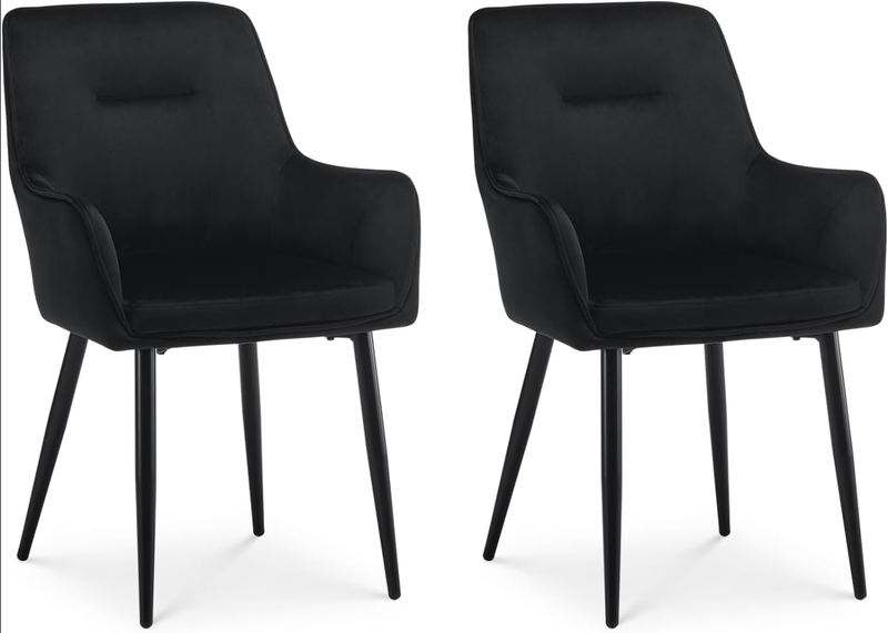 CLIPOP Dining Chairs Set of 2 Velvet Armchairs Kitchen Chairs with Backrest and Metal Legs Occasional Padded Leisure Accent Chairs for Dining Living Room 0430 velvet black 43.5*51.5*87.5cm