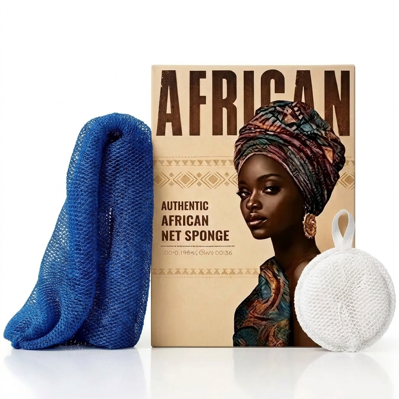 Persoonlijke verzorging – Afrikaanse netspons 90 g blauw + wit met koord