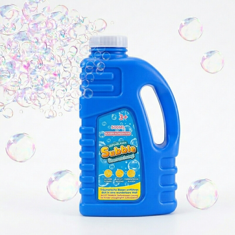 Tokky Blasenlösung Konzentrat (500ml), Ergibt bis zu 7,5L Blasenwasser, Sichere und ungiftige Riesenblasen Nachfüllung, Ideal für Blasenmaschinen, Blasenpistolen und Blasenstäbe, Perfekt für Kinderpartys und Hochzeiten
