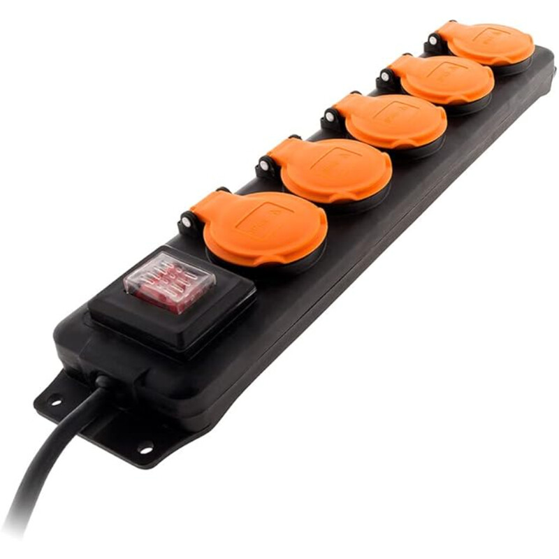 Bloc étanche IP44 5 prises 2P+T avec clapets et interrupteur Câble HO5RRF 3G1mm² de 1 5m Zenitech
