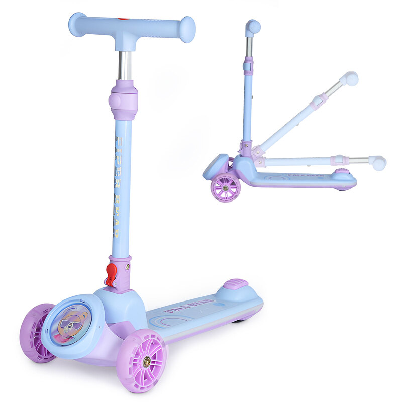 Kids Kick Scooter, LED Lighted Wheels and 4 Adjustable Height Handlebars, Lean-to-Ste