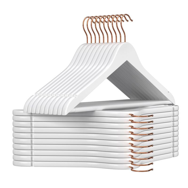Ochama Wooden Clothes Hangers Set of 20 with Shoulder Grooves for Costumes, Shirts, Jackets, White, Rose Gold
