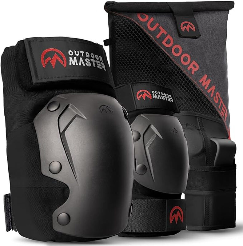 Outdoormaster Adult Knee And Elbow Pads Set - Skate Protective Gear With Wrist Guards - For Adult & Youth - Black, M/L