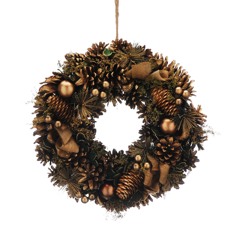 Festive 36Cm Gold Balls/Berries/Hessian Bows Wreath