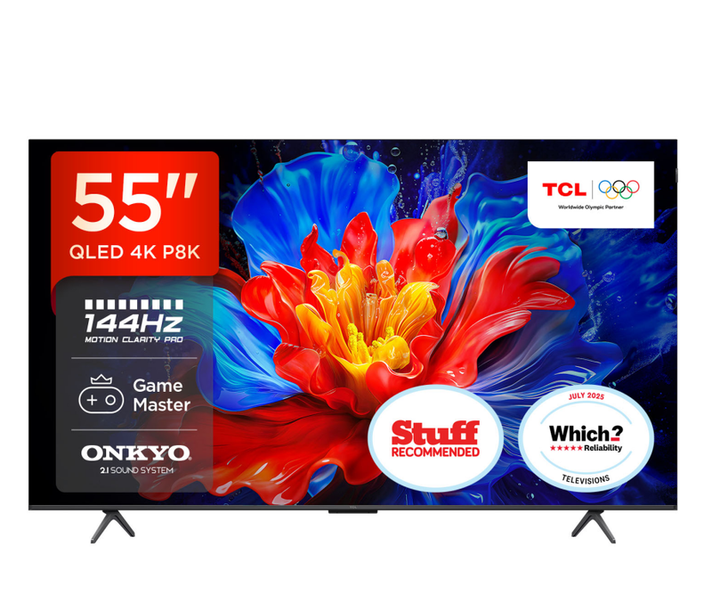 Tcl 55P8k Qled 4K Hdr Pro Smart Google Tv-55P8k-Uk(288Hz Game Accelerator, Onkyo 2.1 Sound System, Miracast & Google Cast)