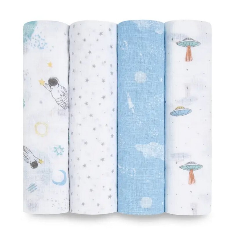 Essentials Cotton Muslin Swaddles 4 Pack Space Explorers