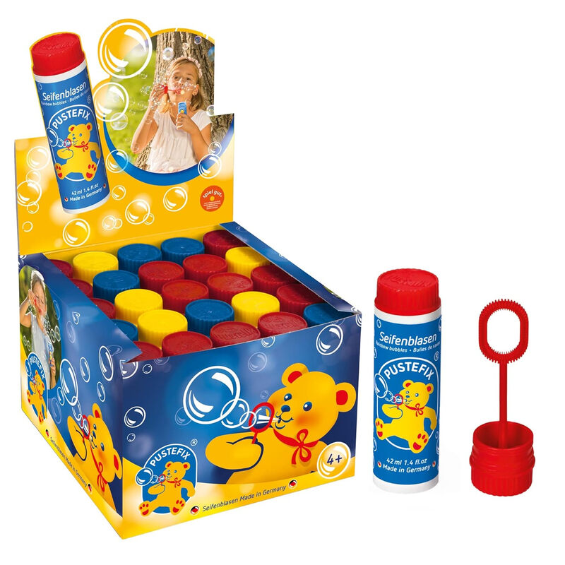 Pustefix Klassik Seifenblasen Set, 42 ml, Bunte Regenbogenblasen, Hergestellt in Deutschland, Blasen für Hochzeiten, Kindergeburtstage, Standesamt, Junggesellinnenabschiede, Kleine Packung