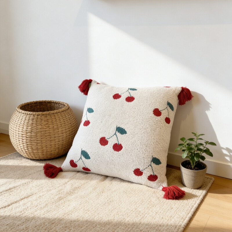 , Sherpa Acrylic Knit Cushion cover, 50x50cm, cherry, 1pack