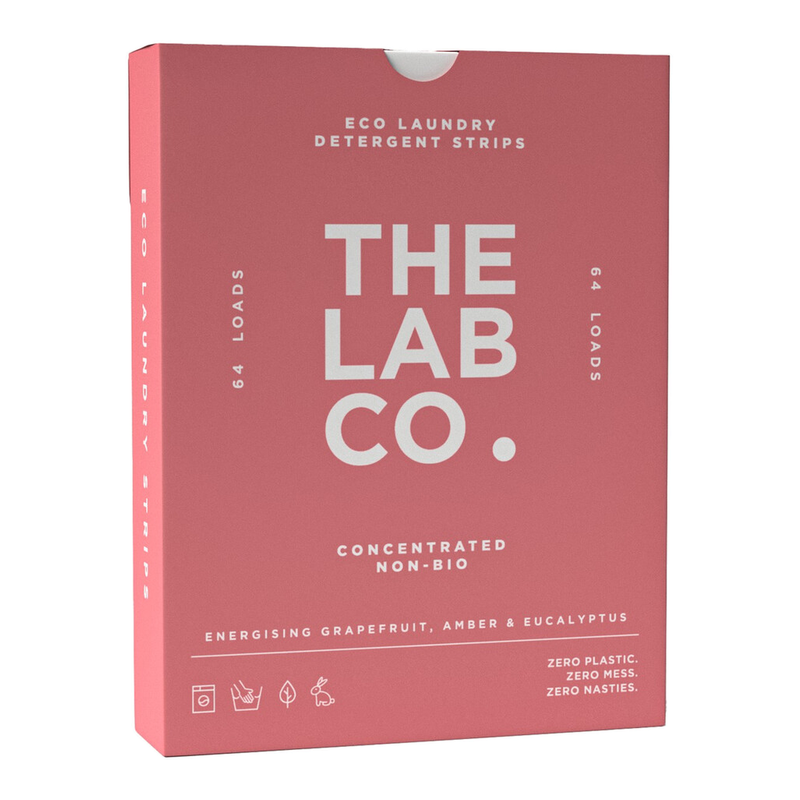 The Lab Co. Laundry Detergent Strips Washing Sheets | Eco Ultra-Concentrated | Non-Bio for Sensitive Skin | Non-Toxic Fragrance | EDC-Free | Lab-Tested | Energising Grapefruit Amber | 64 Loads