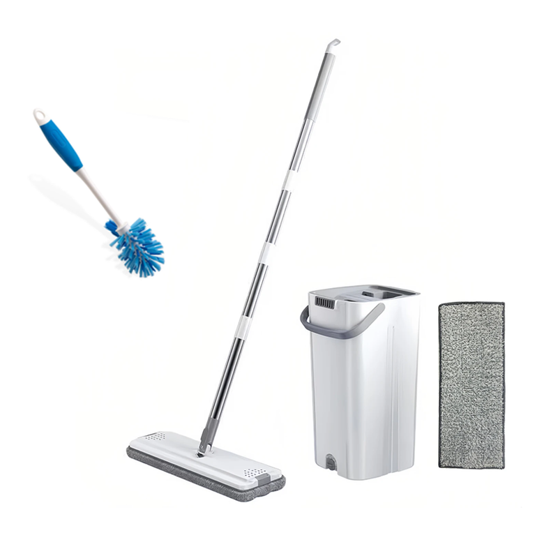 [Reinigingsset] JORDAN&JUDY Mopemmer set (met 2 doeken), 125 cm lange steel + 36 cm blauwe handborstel met 29 mm borstelharen en TPR rubberen handvat, zware schrobkracht