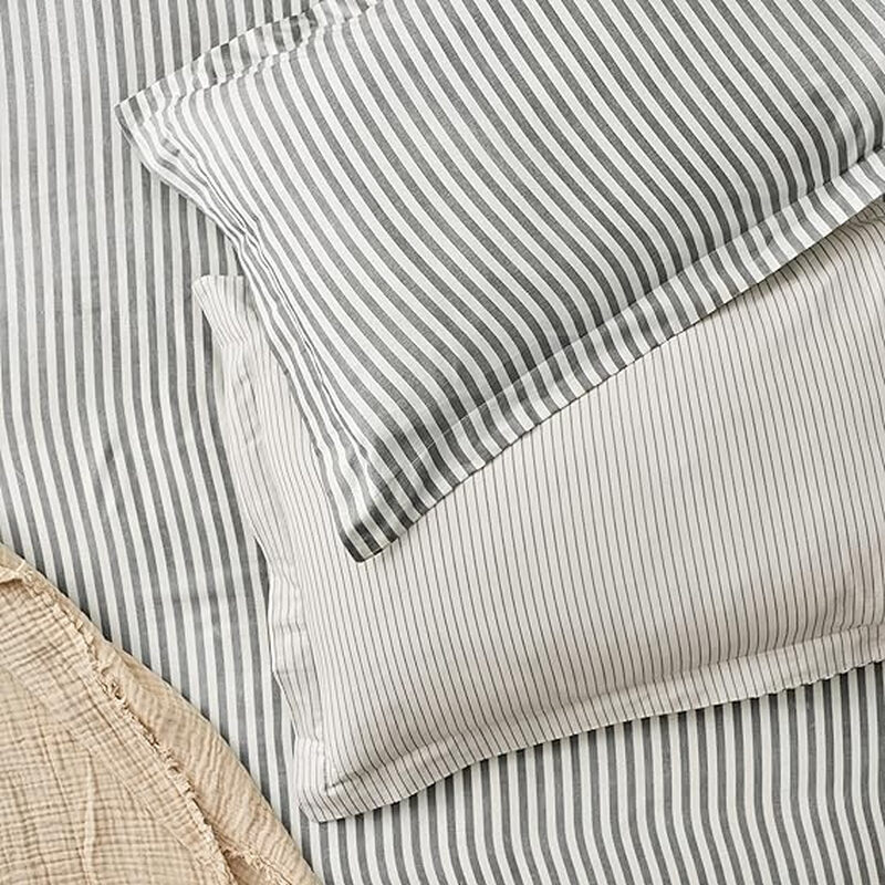 Pillowcase Pair Hebden Stripe Reversible 100% Cotton Grey