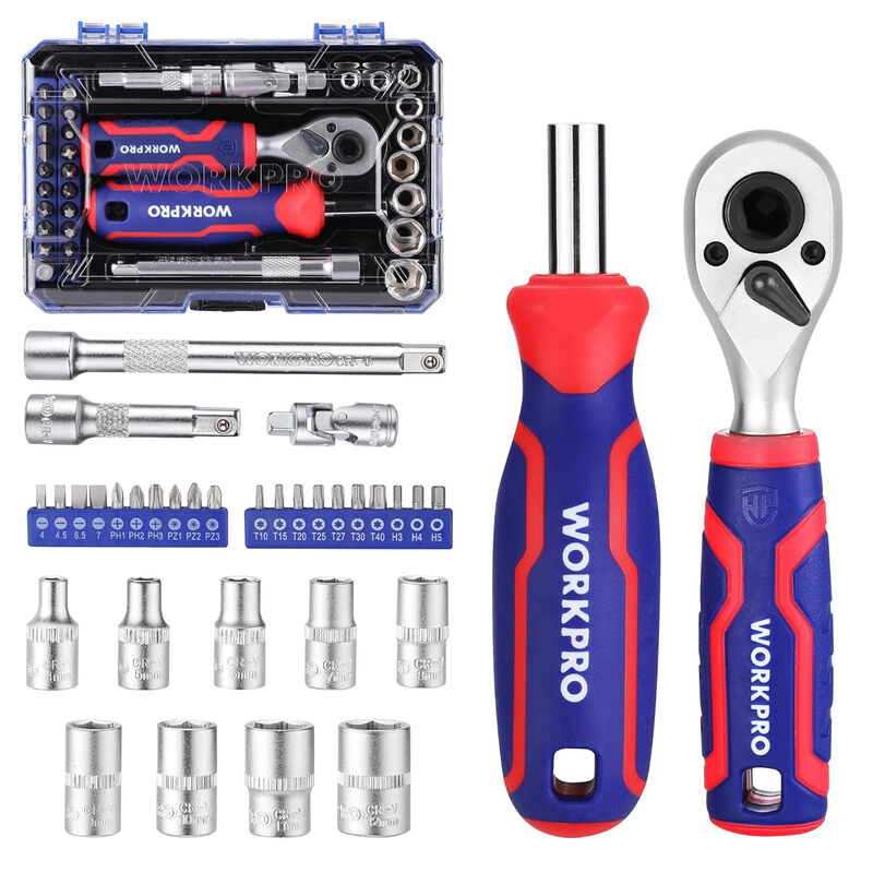 34 Pieces 1/4" Socket Set, Ratchet Set with Bit Socket Set, Wrench Set and Extension