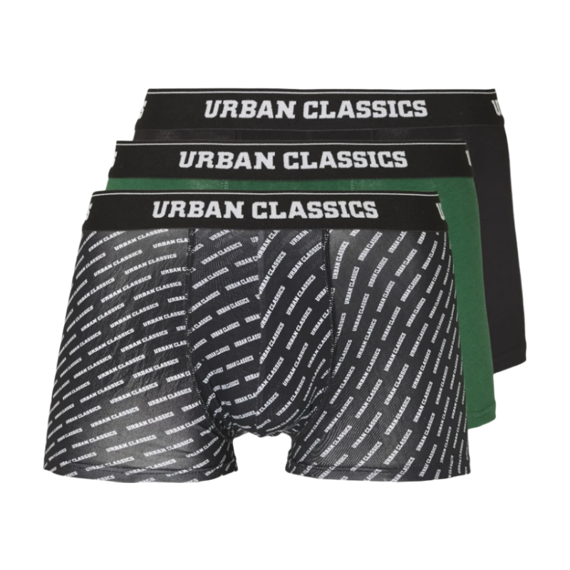 Urban Classics Boxerbroekjes 3-pack - ondergoed - donkergroen/zwart - met merk-alloverprint - maat M