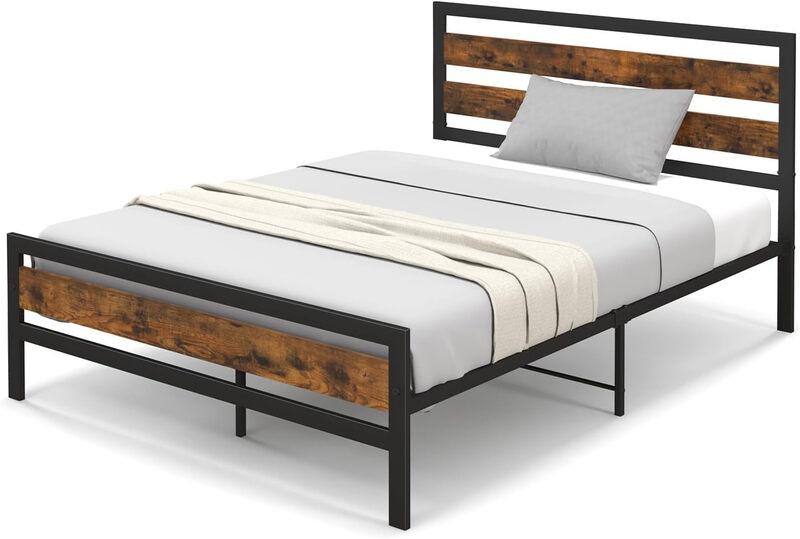 Costway Bed Frame with Rustic Headboard and Footboard-Double Size