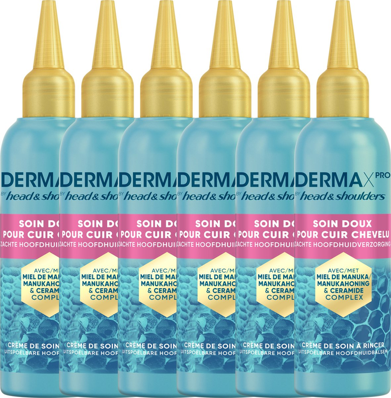 Head & Shoulders DermaXPro Zachte Hoofdhuidverzorgende Balsem, Met Manuka Honing & Ceramide Complex 6 x 145 ml (6-Pack), Beschermt Droge Huid en Hydrateert de Hoofdhuid tot 72 Uur