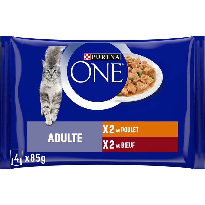 Pâtée Pour Chat Adulte Emincés En Sauce Poulet Boeuf Purina One Les 4 Sachets De