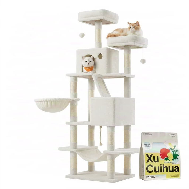 JOYFURNOS Kratzbaum 206 cm Weiß und Xu Cuihua pflanzliche Katzenstreu