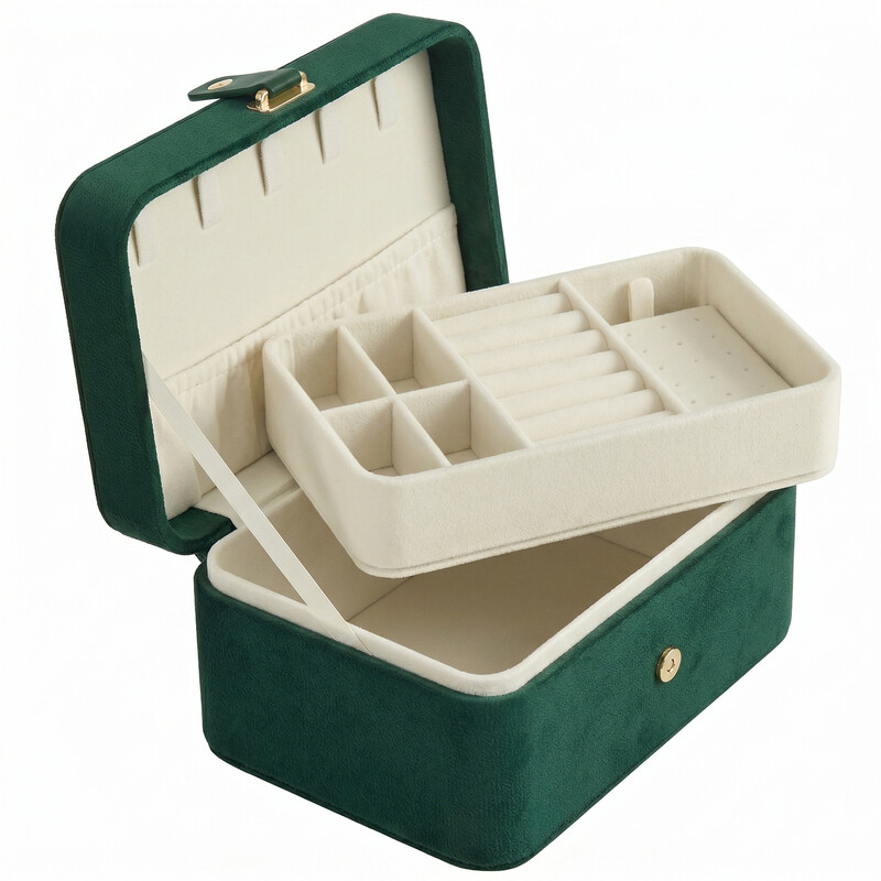 Ochama Portable Jewelry Box, Travel Jewelry Case, 2-Layer Jewelry Organizer, For Larger Accessories, Pu Surface, Gift, Green