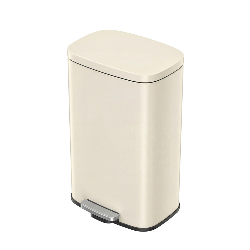 JOYFURNOS Sand Beige 50L (13 Gallon) Step Trash Can – 43.2x37.1x63.2cm, Steel, Soft-Close Lid, Inner Bucket, Pedal Operated – Ideal Kitchen Rubbish Bin