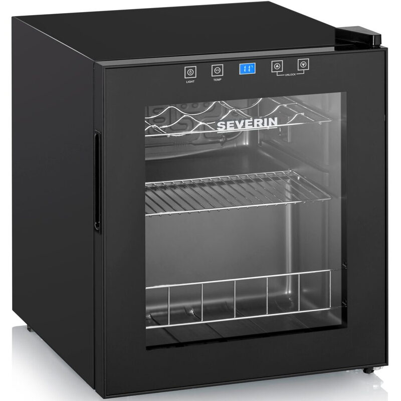 Severin Weinkühlschrank 46 L für 15 Flaschen, mit LED-Display, temperaturregelbar 5-18°C, leise 43 dB, Energieklasse F, schwarz