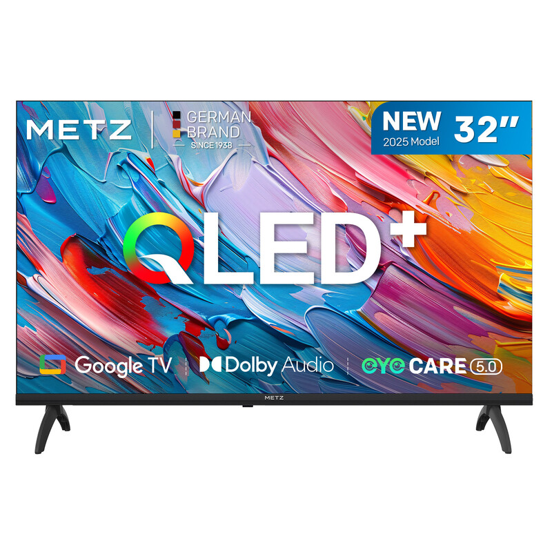 METZ 32MQF7000Z TV 32 pouces (81 cm) QLED HD Google TV 2025, HDR10 & HLG, Dolby Audio, protection des yeux (faible lumière bleue) (Energy Effiency E)