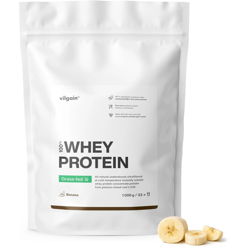 Vilgain Grass Fed Whey Protein Banana Protein Nutrition Powder Flavour - 1000G