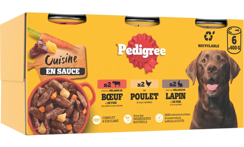 Pâtée Pour Chien Cuisiné En Sauce Au B½uf Agneau Lapin Et Volaille Pedigree Les 6 Boîtes De Conserve