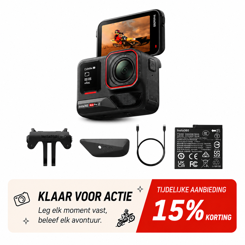 Insta360 Ace Pro 2 bundel met dubbele accu - 8K waterdichte actioncamera mede ontwikkeld met Leica, 1/1,3 inch sensor, dubbele AI-chip, toonaangevend bij weinig licht, superieur geluid