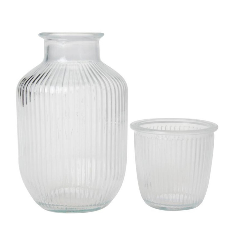 DANIU Wasserglaskaraffe-Set mit gestreiftem Design, 2er-Set, 1000 ml Karaffe mit 270 ml Gläsern, transparenter Limonadenspender für Eistgetränke