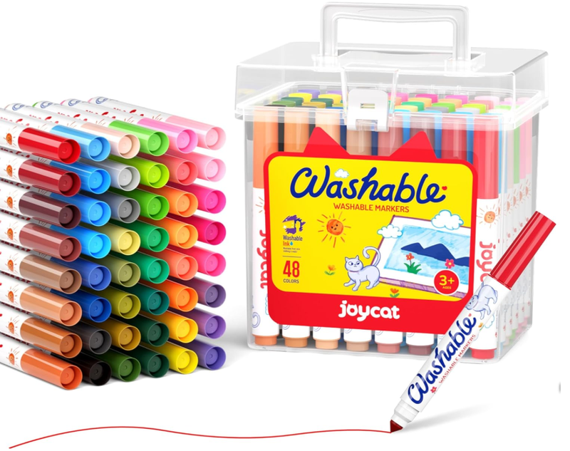 JoyCat 24 Count Washable Markers Set, 24 Colors, Includes Carrying and Storage Case, Ideal for Kids, Perfect for Boys and Girls, Great for School and Classroom Supplies