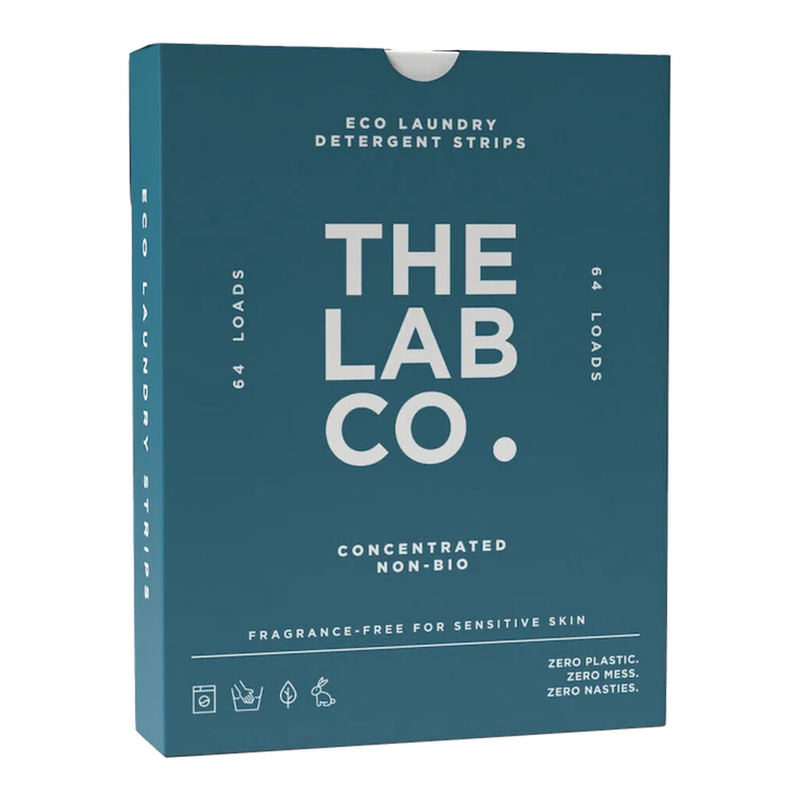 The Lab Co. Laundry Detergent Strips Washing Sheets | Eco Ultra-Concentrated | Non-Bio For Sensitive Skin | Non-Toxic | Edc-Free | Lab-Tested | Fragrance Free Unscented Odourless | 64 Loads