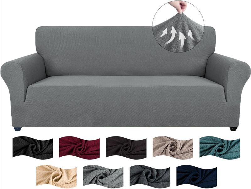 YSTYLE Stretch-Sofabezug, Couchbezug für Couch und Sofa, Möbelschutzbezug für Sofa mit elastischem Boden, 3-Sitzer, SJ, Hellgrau